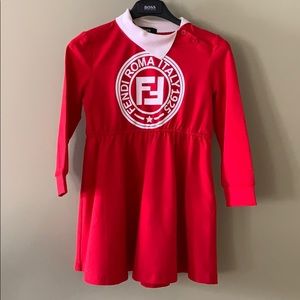 FENDI GIRLS RED COTTON LOGO DRESS